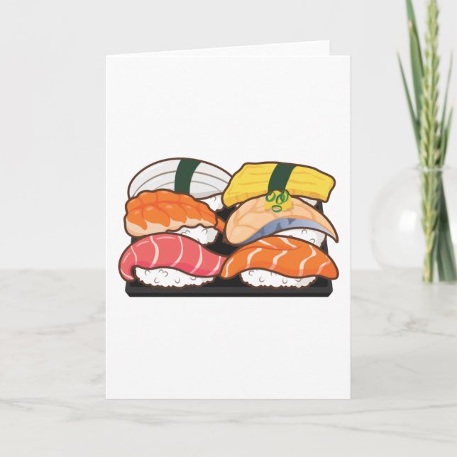 Kawaii Sushi Set - Salmon Tuna Egg Shrimp Card (Front)