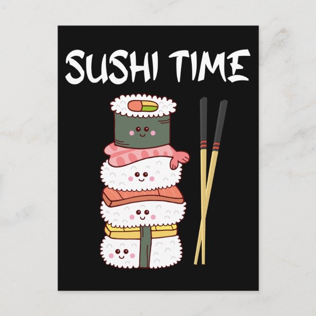 Kawaii Sushi Time Anime Cute Japanese Food Postcard (Front)