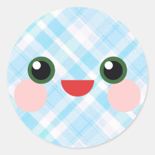 Kawaii Sweet Eyes Adorable Plaid Face Friend Classic Round Sticker