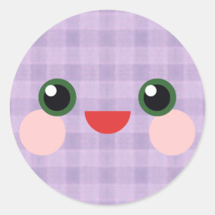 Kawaii Sweet Eyes Adorable Plaid Face Friend Classic Round Sticker