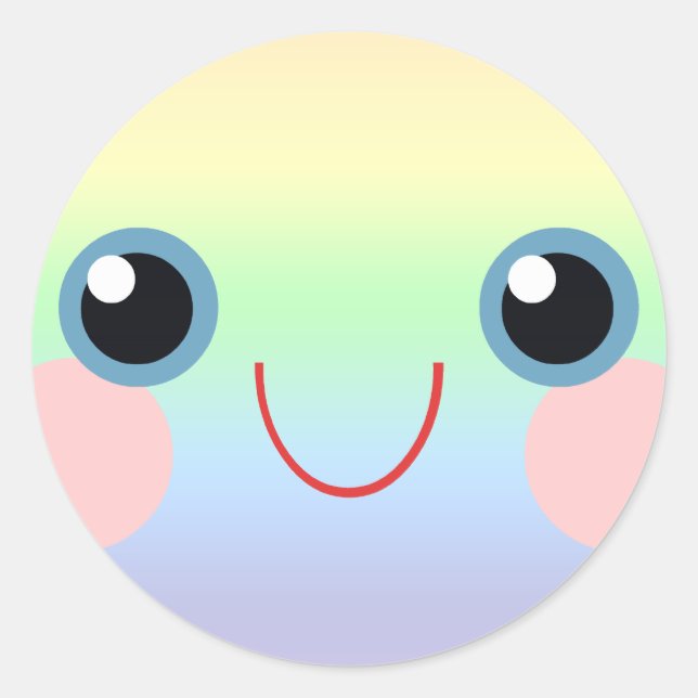 Kawaii Sweet Face Blue Eyes Rainbow Adorable Classic Round Sticker (Front)