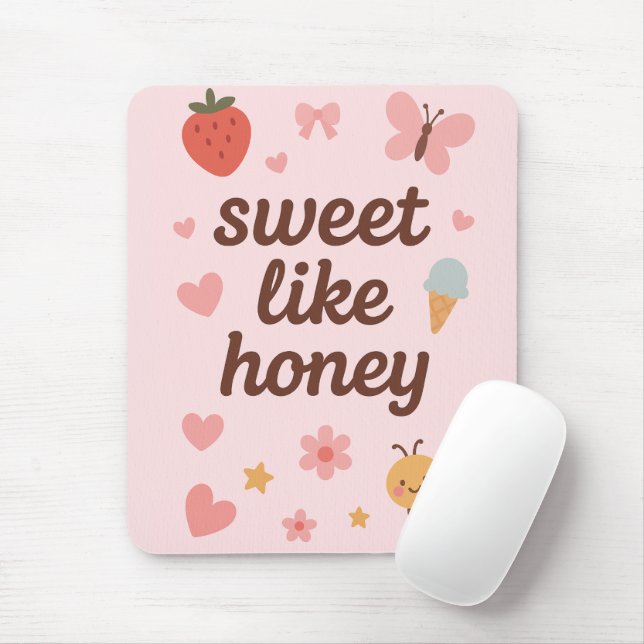 Kawaii Sweet Girl Pink Bee Aesthetic – Cute Design Mouse Pad (With Mouse)