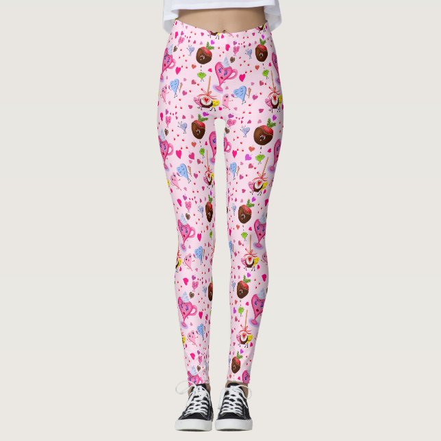 Kawaii Sweet Hearts And Chocolate Leggings (Front)