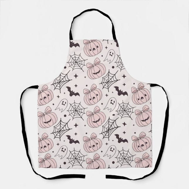 Kawaii Sweet Pink Spooky Halloween Pattern Apron (Front)