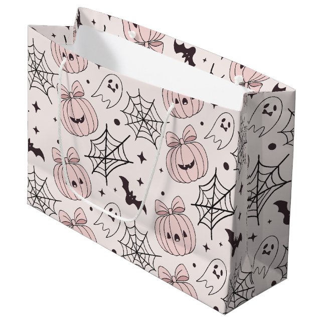 Kawaii Sweet Pink Spooky Halloween Pattern Large Gift Bag (Front Angled)
