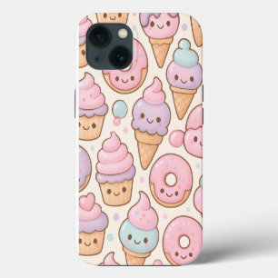 Kawaii Sweet Treats Pattern – Smiling Cupcakes iPhone 13 Case