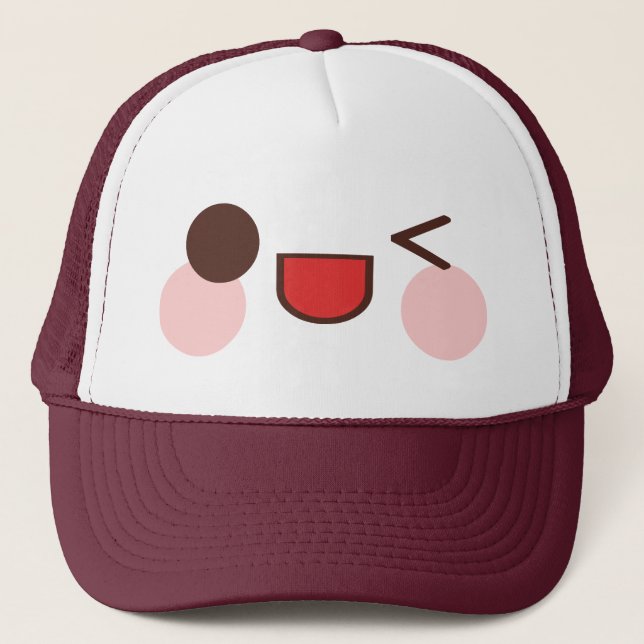 Kawaii Sweet Winky Face Happy Eyes Smile Friend Trucker Hat (Front)