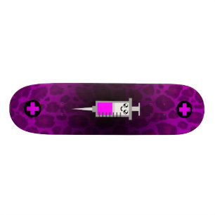 KAWAII SYRINGE MEDICAL CROSS PINK LEOPARD DECK SKATEBOARD