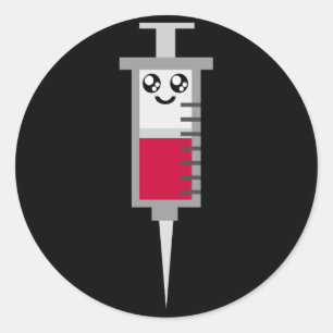 KAWAII SYRINGE SHOT MEDICAL HAPPY FACE CLASSIC ROUND STICKER