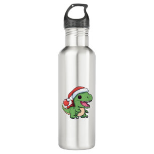 Kawaii T-Rex Dinosaur in Christmas Hat 710 Ml Water Bottle