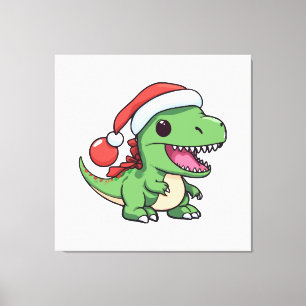 Kawaii T-Rex Dinosaur in Christmas Hat Canvas Print