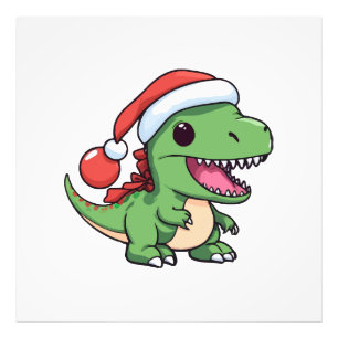 Kawaii T-Rex Dinosaur in Christmas Hat Photo Print