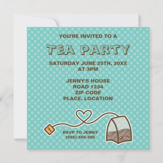 Kawaii Tea Bag Tea Party Invitation (Front)