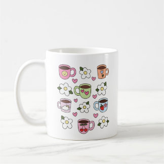 Kawaii tea cup and flowers