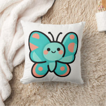 Kawaii Teal Butterfly Happy Face Cartoon Art