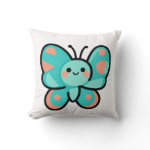 Kawaii Teal Butterfly Happy Face Cartoon Art