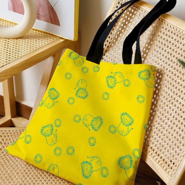 Kawaii Teal Lions & Sunshine – Cute Pattern Tote Bag (Creator Uploaded)