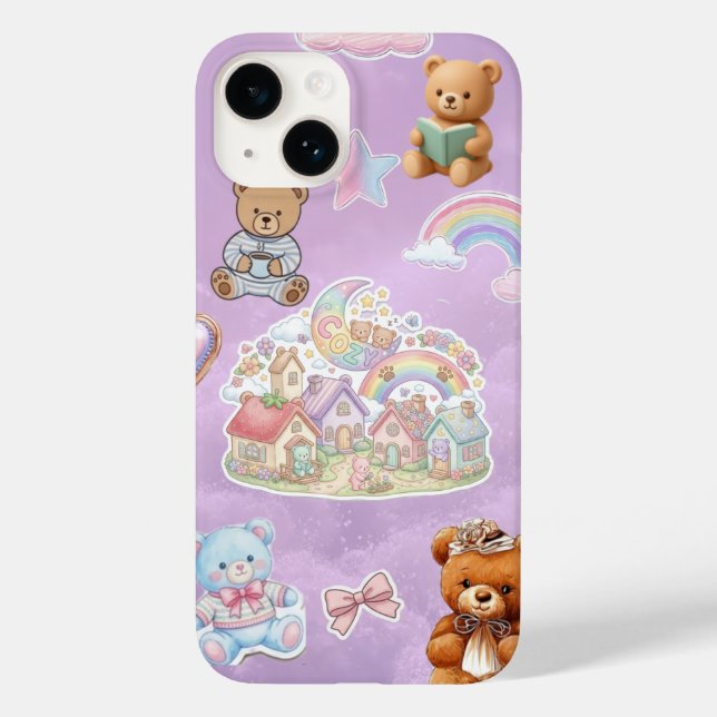 Kawaii Teddy Bear Pastel Purple Aesthetic  Case-Mate iPhone Case (Back)