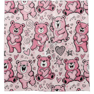 Kawaii Teddy Bear Pink Pattern Shower Curtain