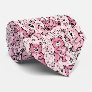 Kawaii Teddy Bear Pink Pattern Tie