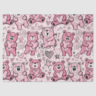 Kawaii Teddy Bear Pink Pattern Tissue Paper