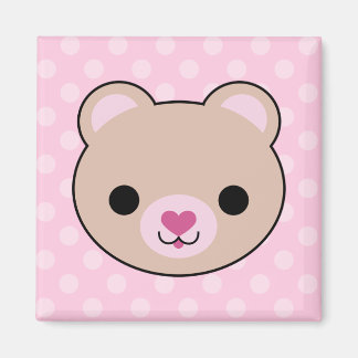 Kawaii Teddy Bear Pink Polka Dots Magnet