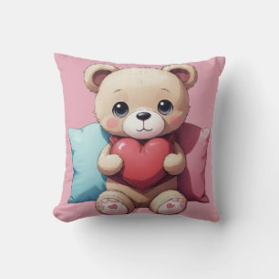 Kawaii Teddy Bear Throw Pillow
