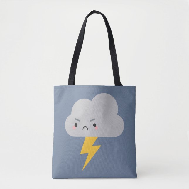 Kawaii Thunder & Lightning Cloud Tote Bag (Front)