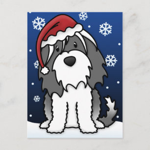 Kawaii Tibetan Terrier Christmas Postcard