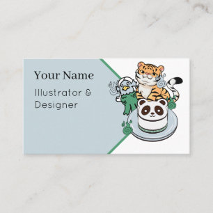 Kawaii Tiger, Amabie Yokai & Panda Cake Business Card