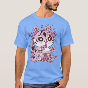 Kawaii Tiger with Bubble Tea and Boba tea and Saku T-Shirt