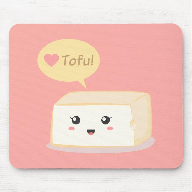 Kawaii tofu asking people to love tofu mouse pad (Front)