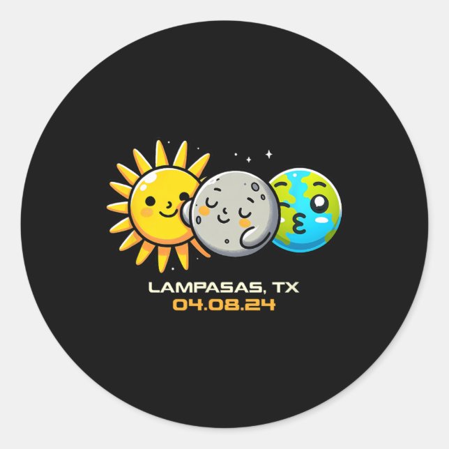 Kawaii Total Solar Eclipse Lampasas Texas  Classic Round Sticker (Front)
