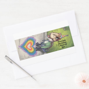 Kawaii trex rainbow hear on sidewalk rectangular sticker