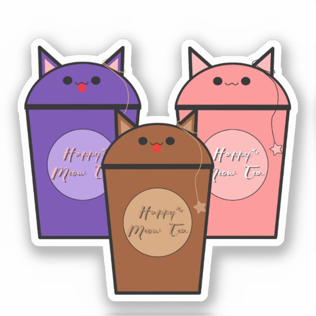 Kawaii Trio Meow Tea Vinyl Sticker (Front)