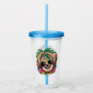 Kawaii Tropical Sloth – Cute Summer Vibes Rainbow  Acrylic Tumbler
