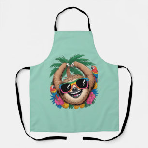 Kawaii Tropical Sloth – Cute Summer Vibes Rainbow  Apron