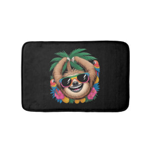 Kawaii Tropical Sloth – Cute Summer Vibes Rainbow  Bath Mat