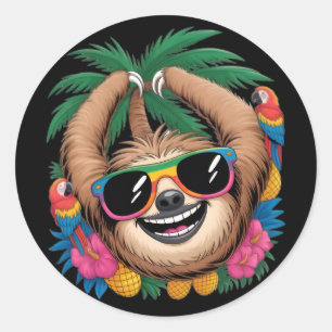 Kawaii Tropical Sloth – Cute Summer Vibes Rainbow Classic Round Sticker
