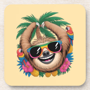 Kawaii Tropical Sloth – Cute Summer Vibes Rainbow Coaster