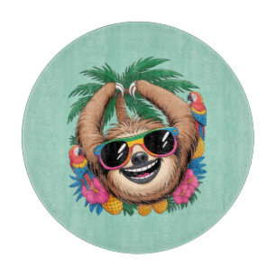 Kawaii Tropical Sloth – Cute Summer Vibes Rainbow  Cutting Board