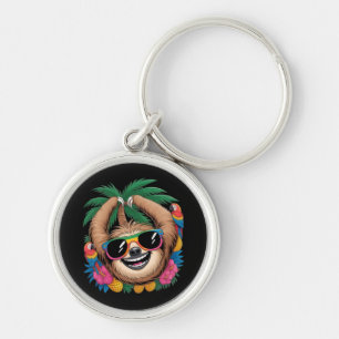 Kawaii Tropical Sloth – Cute Summer Vibes Rainbow Key Ring