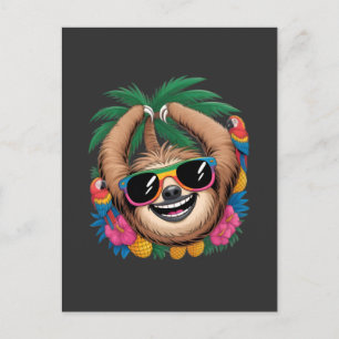 Kawaii Tropical Sloth – Cute Summer Vibes Rainbow Postcard