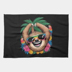 Kawaii Tropical Sloth – Cute Summer Vibes Rainbow Tea Towel