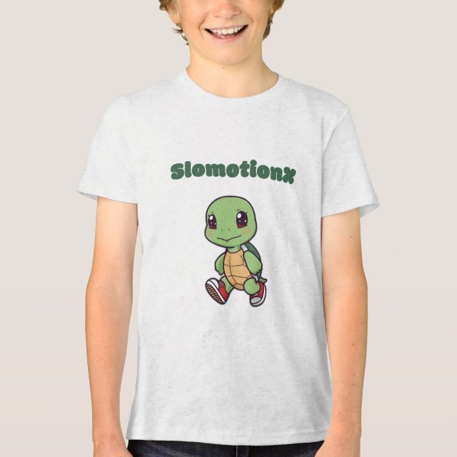 Kawaii Turtle Sweatshirt Cute Slowmotionx Cartoon Tri-Blend Shirt (Front)