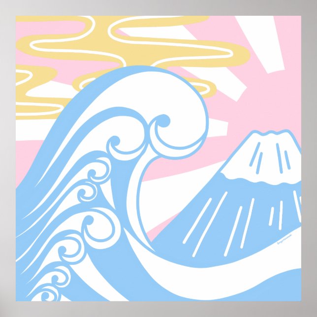 Kawaii Ukiyoe in Pastel Colours Poster (Front)