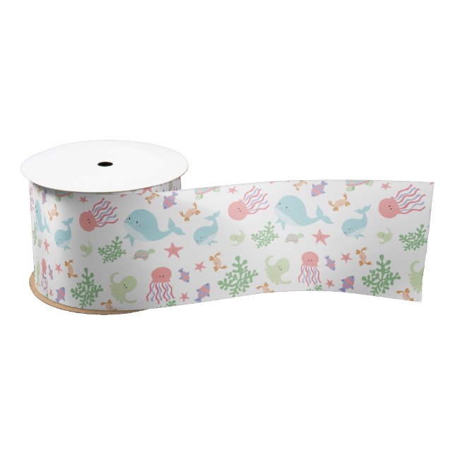 Kawaii Under the Sea Baby Shower Neutral Pastel  Satin Ribbon (Spool)