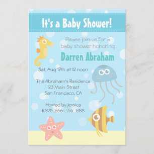 Kawaii Underwater Theme Baby Shower Invite