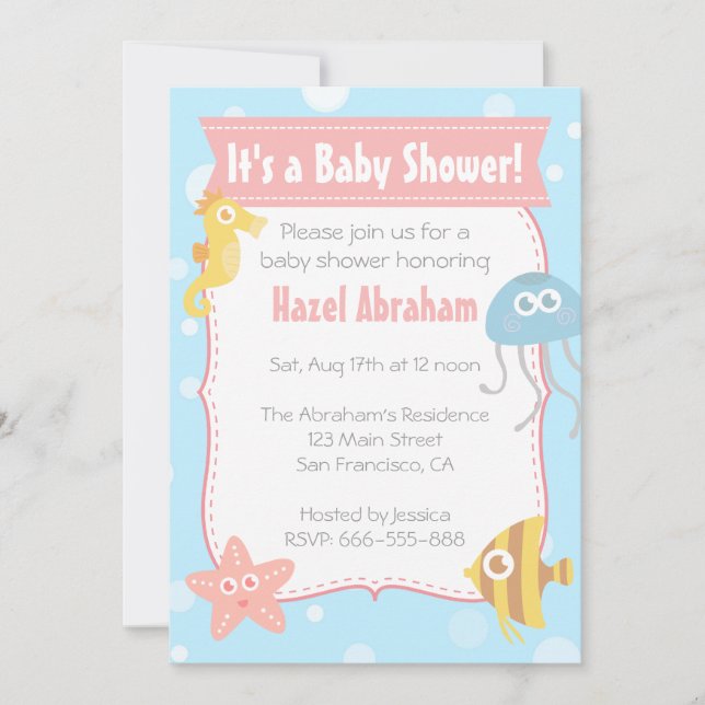 Kawaii Underwater Theme Baby Shower Invite (Front)