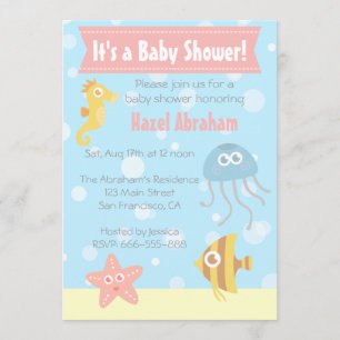Kawaii Underwater Theme Baby Shower Invite